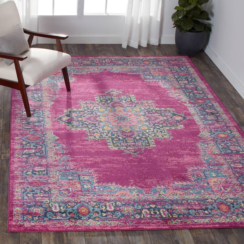 Porch & Den Dobbin Vintage Persian Medallion Farmhouse Area Rug - 8' x 10' - Fuchsia