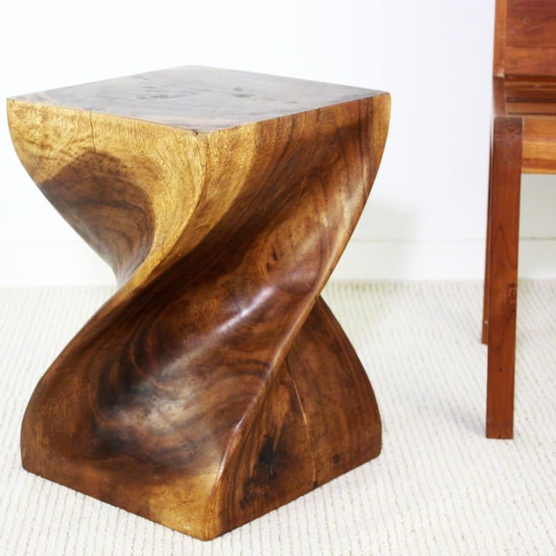 Haussmann® Big Twist Wood Stool Table 14 in SQ x 20 in H Walnut Oil
