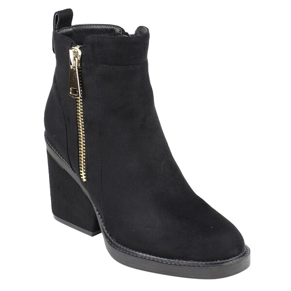 FM42 Women's Side Zipper Back Pull Tab Wrapped Block Heel Ankle Booties FM42 Women's Side Zipper Back Pull Tab Wrapped Block Heel Ankle Booties