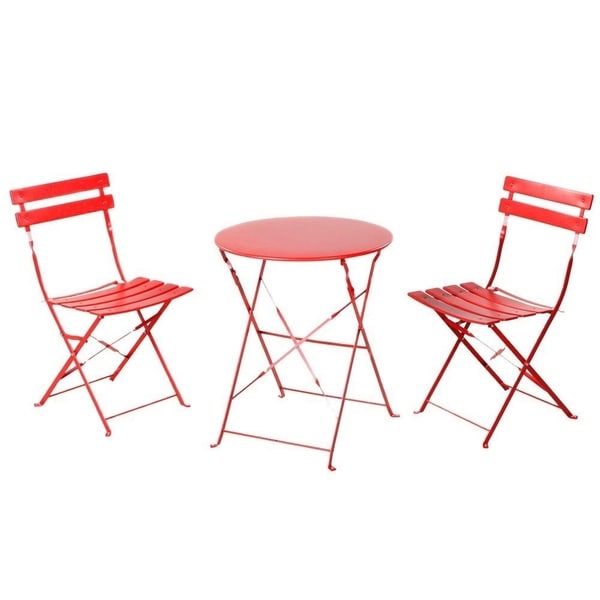 Grand Patio Outdoor Balcony Folding Steel Bistro Furniture Sets, Foldable Table and Chairs, Red