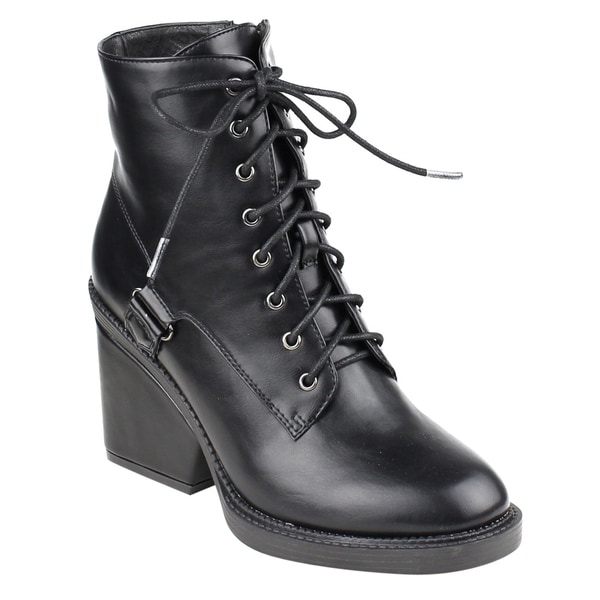women's tessey high heel combat booties