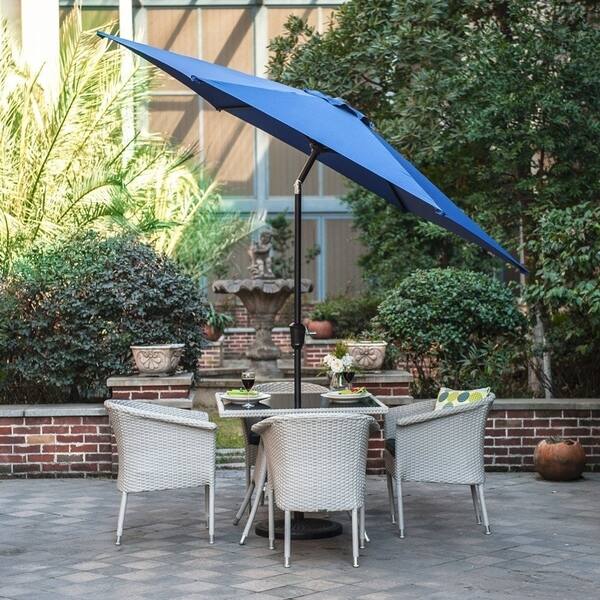 Shop Grand Patio 9 Feet Patio Umbrella Outdoor Market Umbrella With Push Button Tilt And Crank 6 Ribs Blue Overstock 17844486