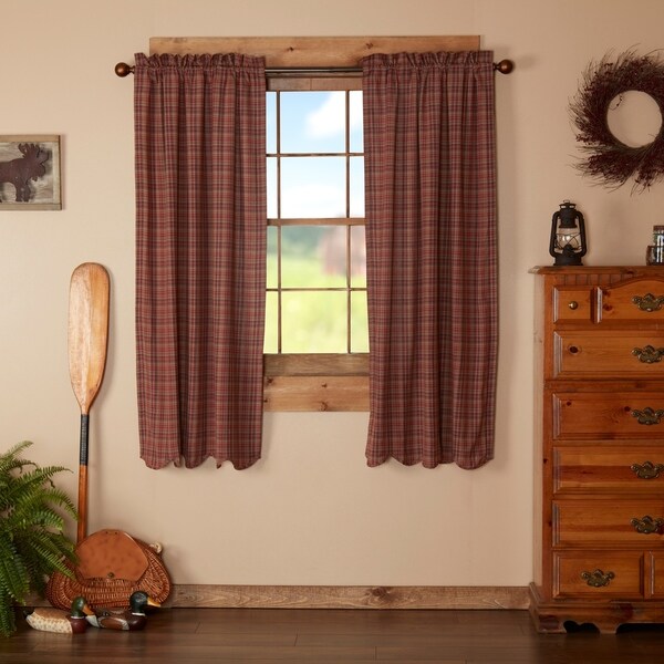 Red Rustic Curtains VHC Parker Panel Pair Rod Pocket Cotton Plaid 63x36