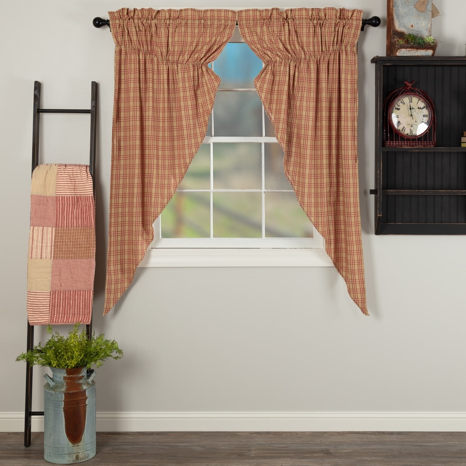 Charcoal Dark One Size VHC Brands Farmhouse Window Sawyer Mill Tan Curtain Panel Pair