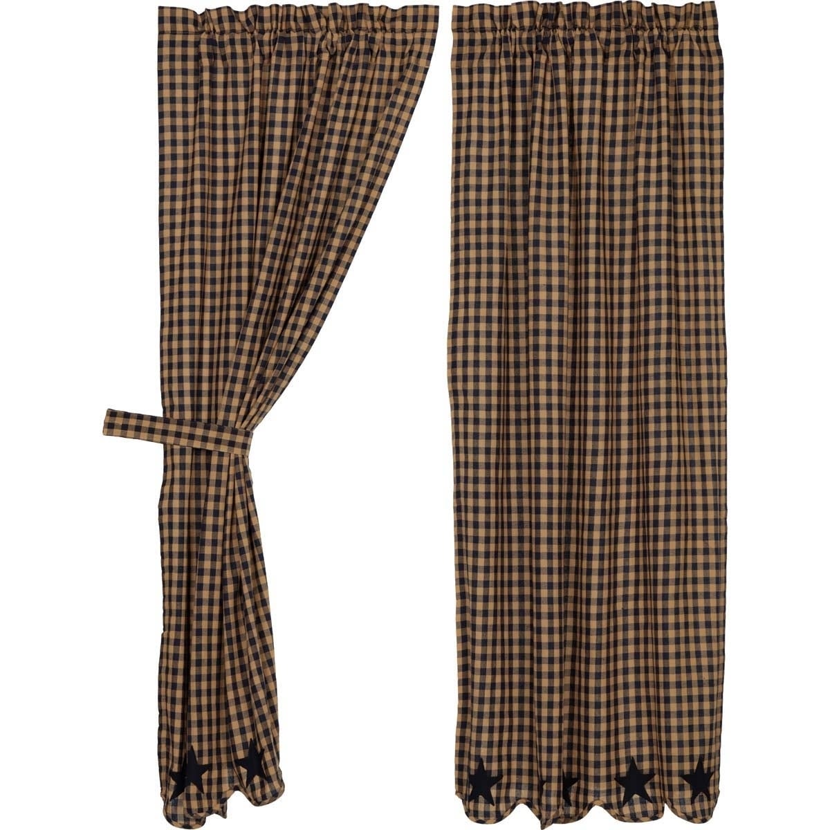 Primitive Curtains VHC Star Panel Pair Rod Pocket Cotton Star Appliqued - 63x36