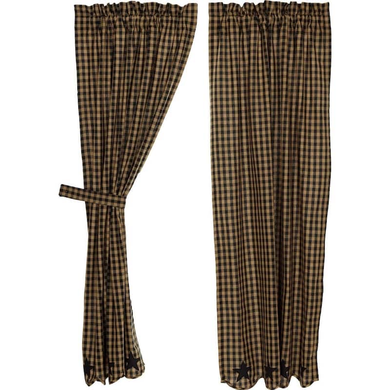 Primitive Curtains VHC Star Panel Pair Rod Pocket Cotton Star Appliqued - 63x36 - Raven