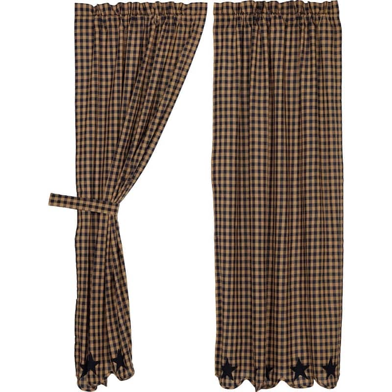 Primitive Curtains VHC Star Panel Pair Rod Pocket Cotton Star Appliqued - 63x36