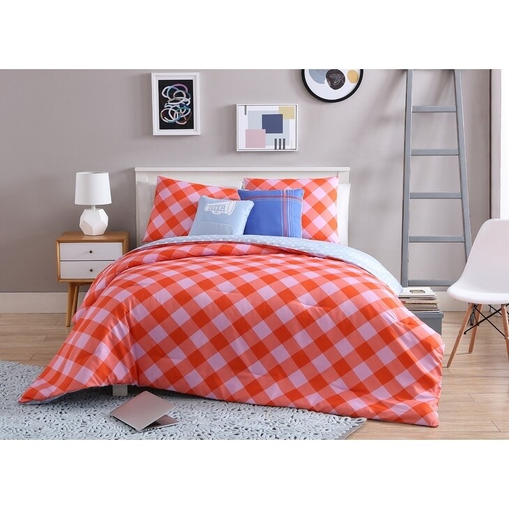 Vcny Home Checkered Reversible Comforter Set Orange Twin Xl