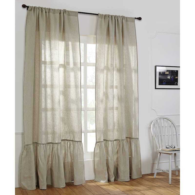 Camille Linen Ruffled Window Curtain Panel (Single) - Beige