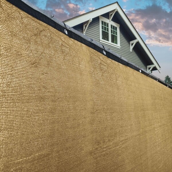 6'x25' Beige Windscreen Privacy Fence Shade Cover Mesh Outdoor Lawn Construction 