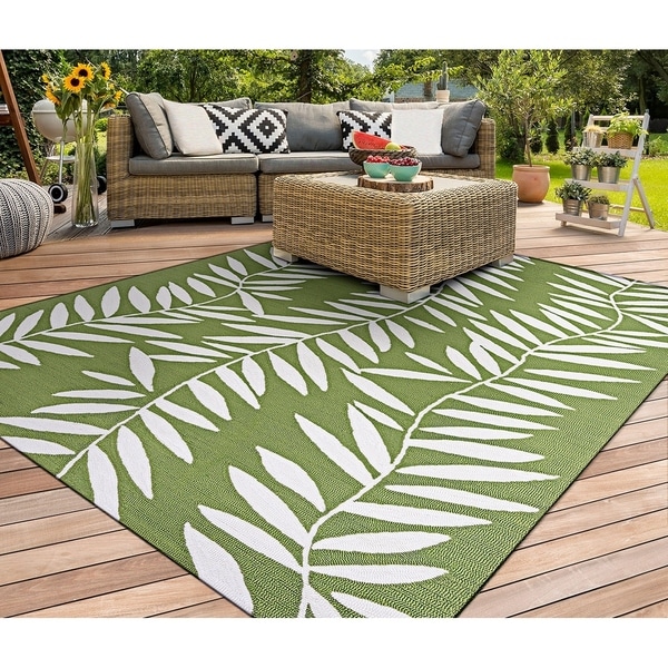 Miami Bamboo Ivory-Green Indoor/Outdoor Area Rug - 3'6" x 5'6"