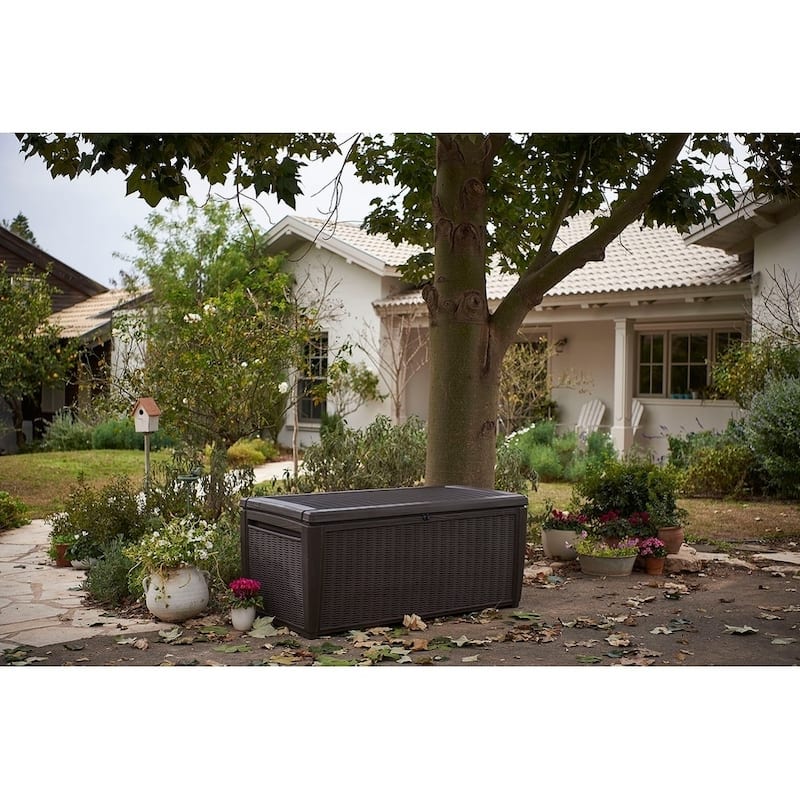 Keter Sumatra 135 Gallon Large Durable Resin Outdoor Storage Deck Box For Furniture and Supplies