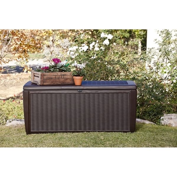 slide 2 of 20, Keter Sumatra 135 Gallon Durable Resin Outdoor Storage Rattan Deck Box and Comfortable Seating