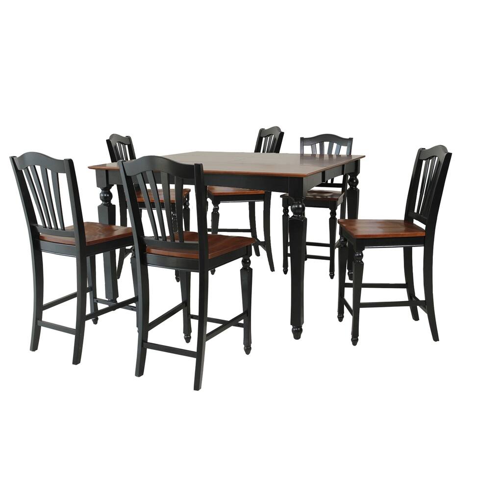 7-Piece Solid Wood Counter Height Dining Set "Onoway", Modern Kitchen Table Set, Black And Saddle Brown