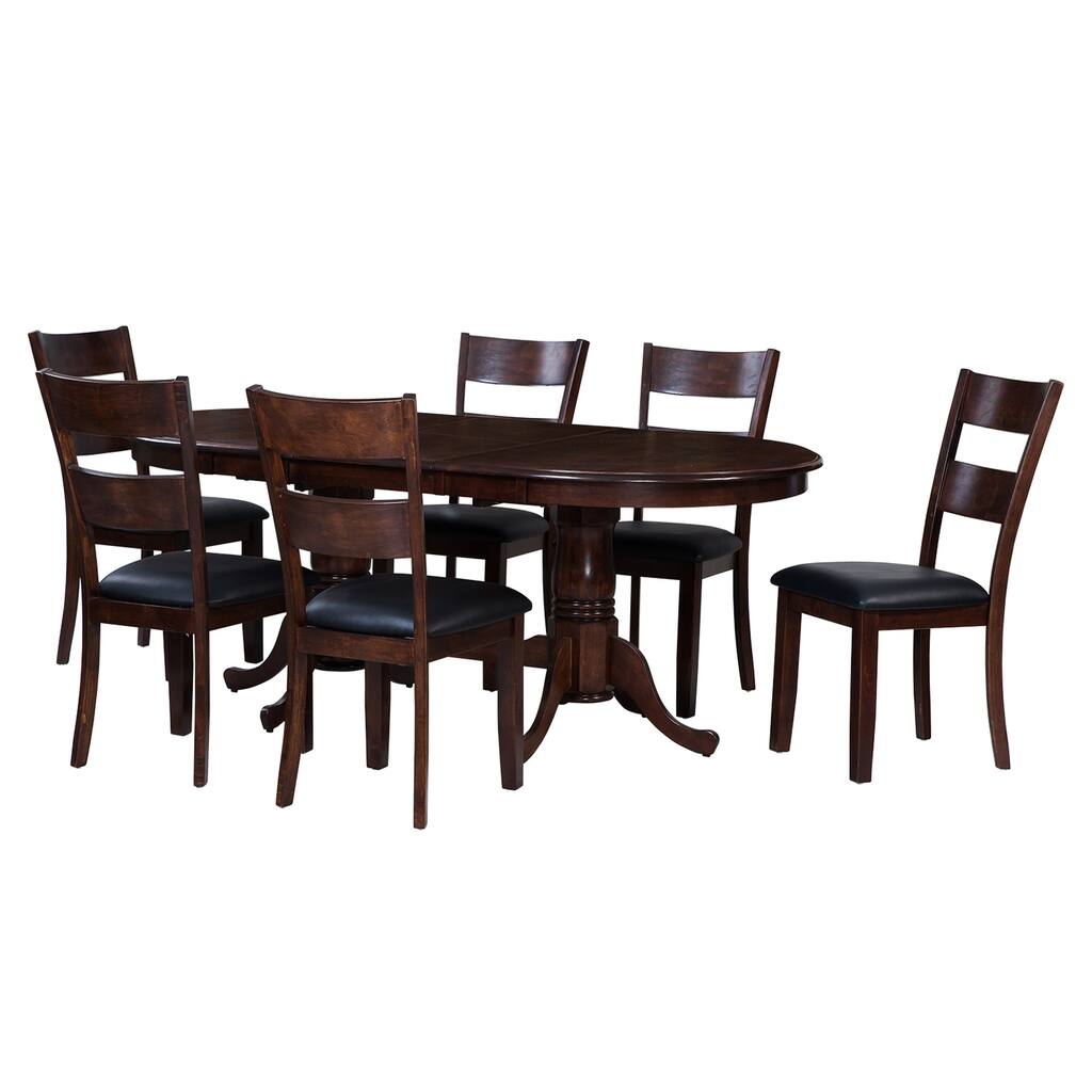 7-Piece Solid Wood Dining Set "Princeton", Modern Kitchen Table Set, Espresso