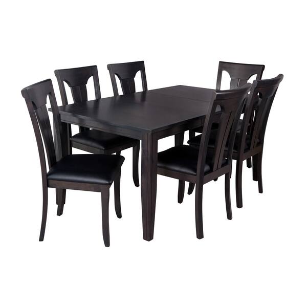 7Piece Solid Wood Dining Set "Aden", Modern Kitchen Table Set, Dark Gray 17853517
