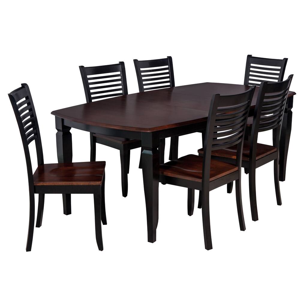 7-Piece Solid Wood Dining Set "Victoria", Modern Kitchen Table Set, Distressed Light Cherry And Black