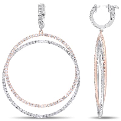 Miadora Signature Collection 2-Tone 14k White and Rose Gold 3-3/5ct TDW Diamond Double Hoop Dangle Earrings