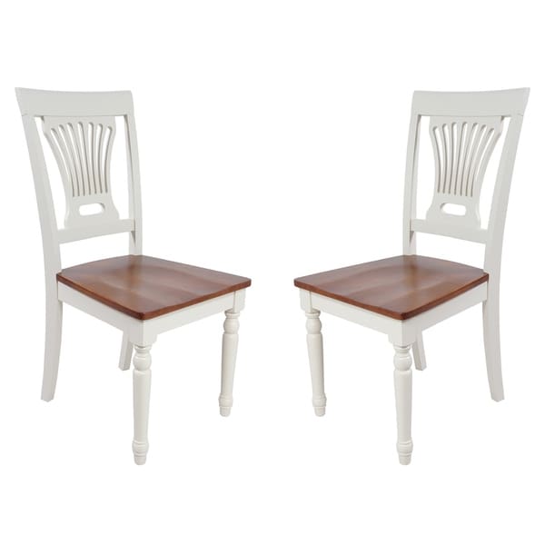 Solid Wood Sturdy Dining Chair / Modern Kitchen Chair, Buttermilk And Saddle Brown (Set of 2)