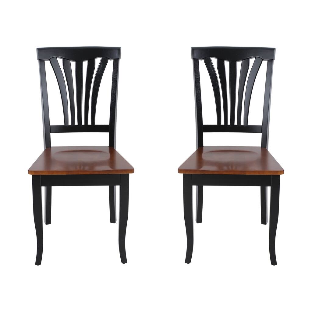 Solid Wood Sturdy Dining Chair / Modern Kitchen Chair, Black And Saddle Brown (Set of 2)
