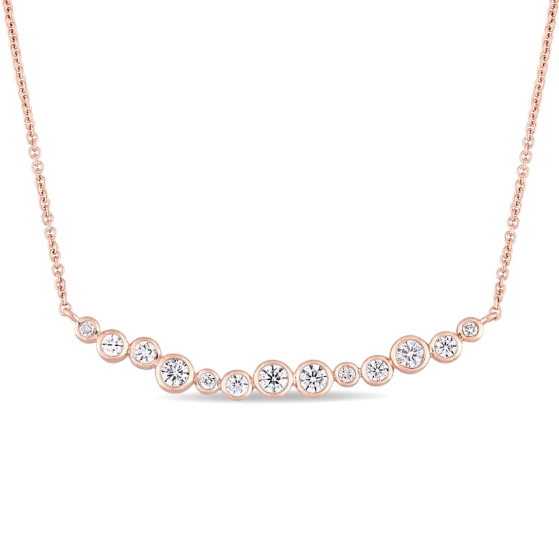 Miadora Signature Collection 14k Rose Gold 1/2ct TDW Diamond Clustered Journey Necklace - White