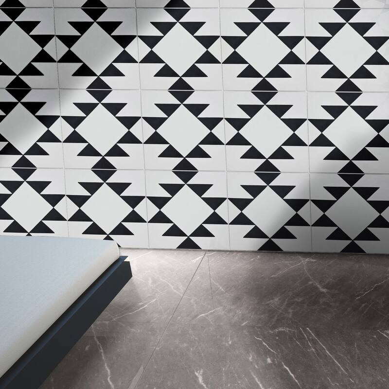 Handmade Rissani Black/White Tile, Pack of 12 (Morocco)