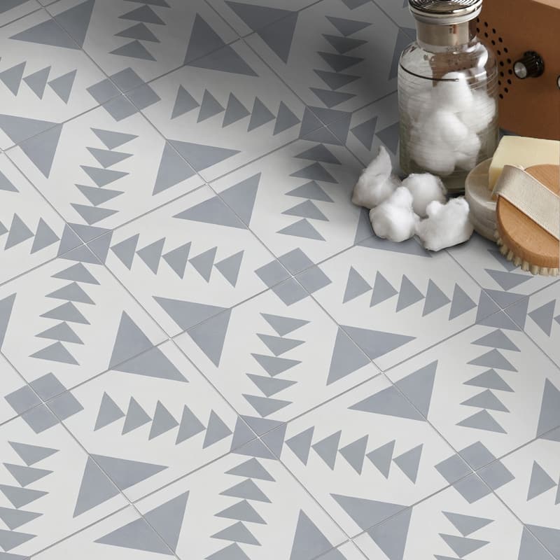 Handmade Tadla in Grey and White Tile, Pack of 12 (Morocco)