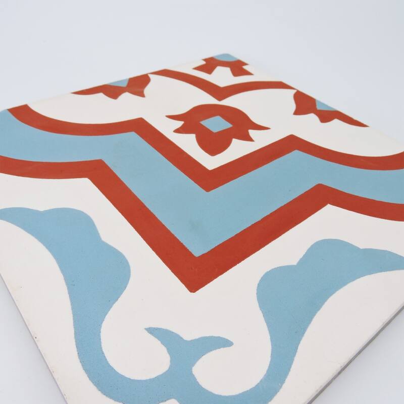 Handmade Taza Blue, Red, White Tile, Pack of 12 (Morocco)