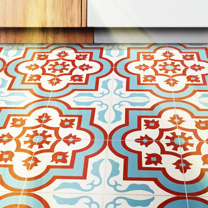 Handmade Taza Blue, Red, White Tile, Pack of 12 (Morocco)