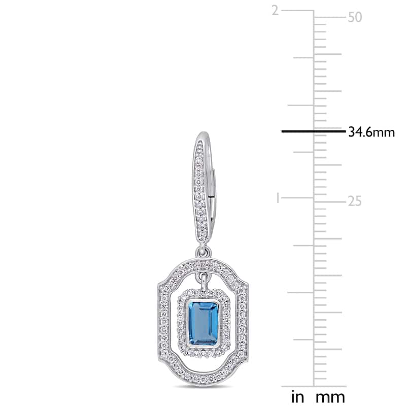 Miadora Signature Collection 14k White Gold Blue Topaz and 3/5ct Diamond Geometric Leverback Dangle Earrings
