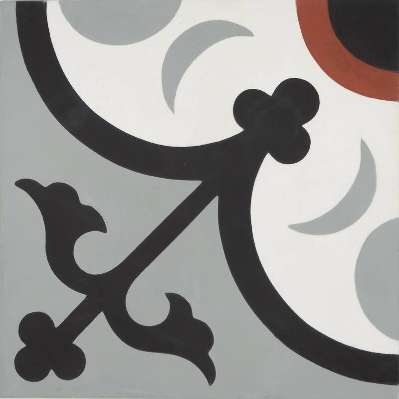 Handmade Nador Grey, Black, Red Tile (Morocco)