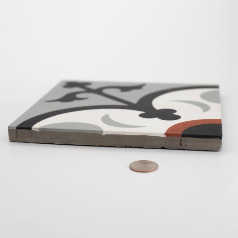 Handmade Nador Grey, Black, Red Tile (Morocco)