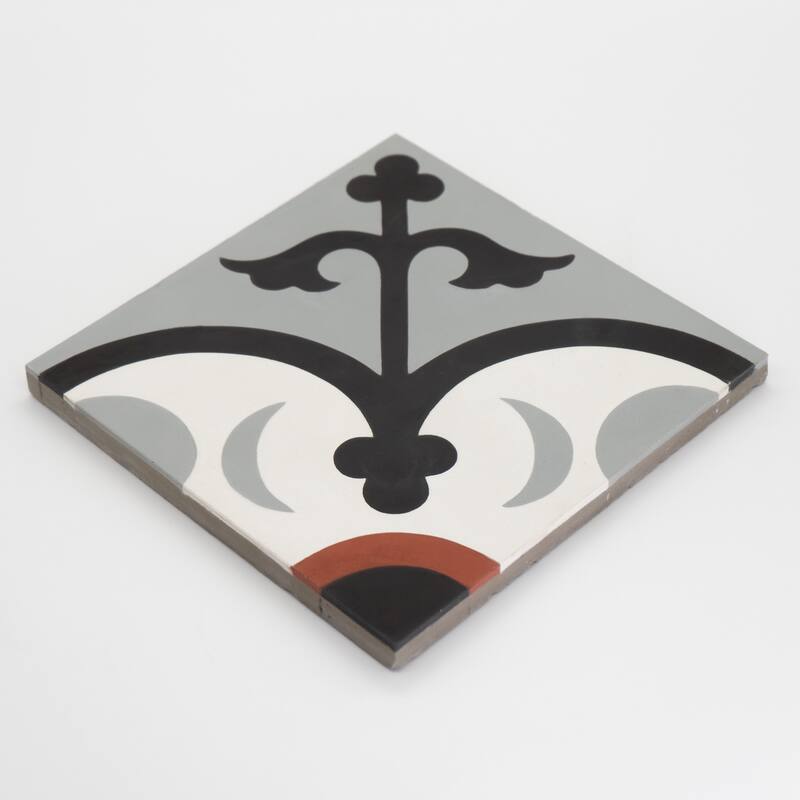 Handmade Nador Grey, Black, Red Tile (Morocco)
