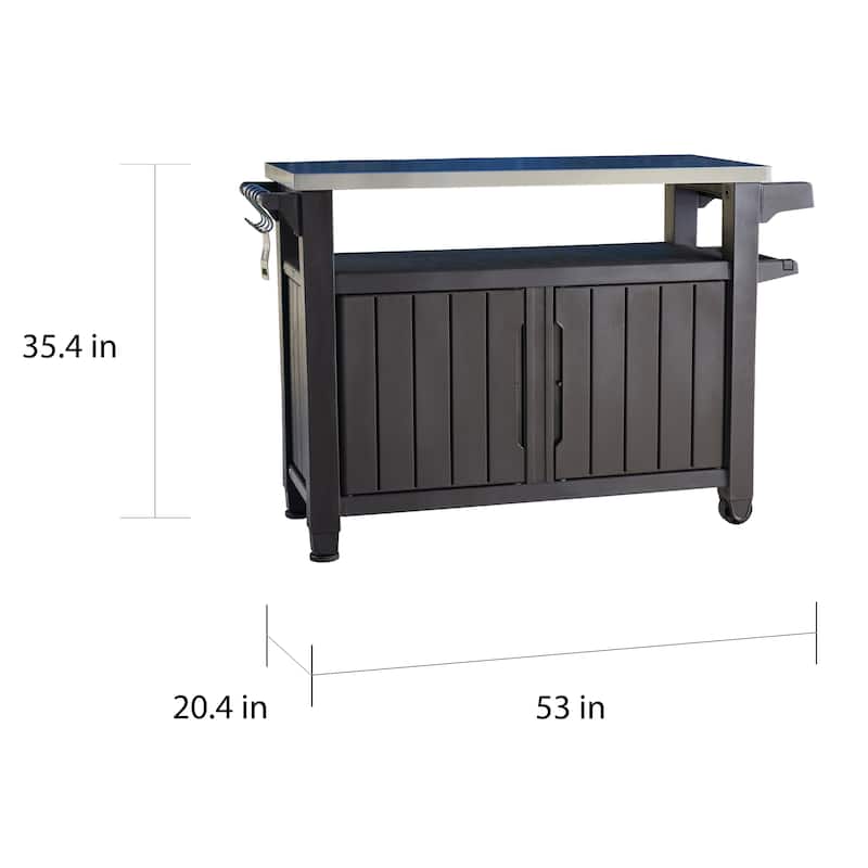 Keter Unity XL Indoor Outdoor Serving Cart Prep Station with Storage and Organization Space