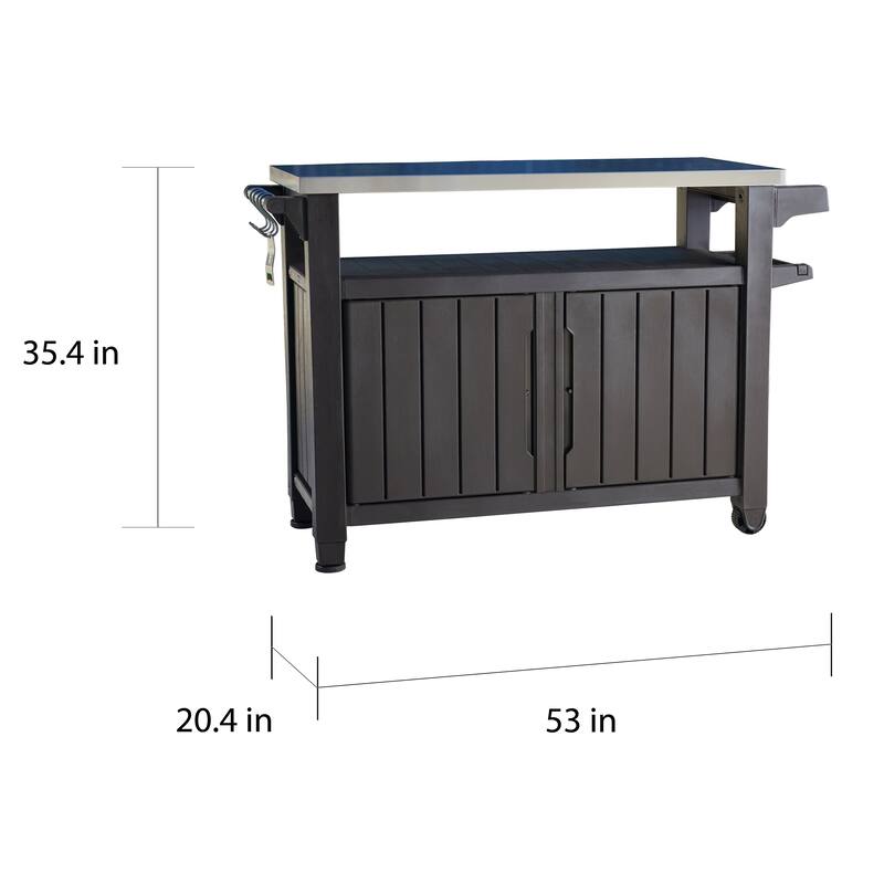 Keter Unity XL Indoor Outdoor Serving Cart Prep Station with Storage and Organization Space