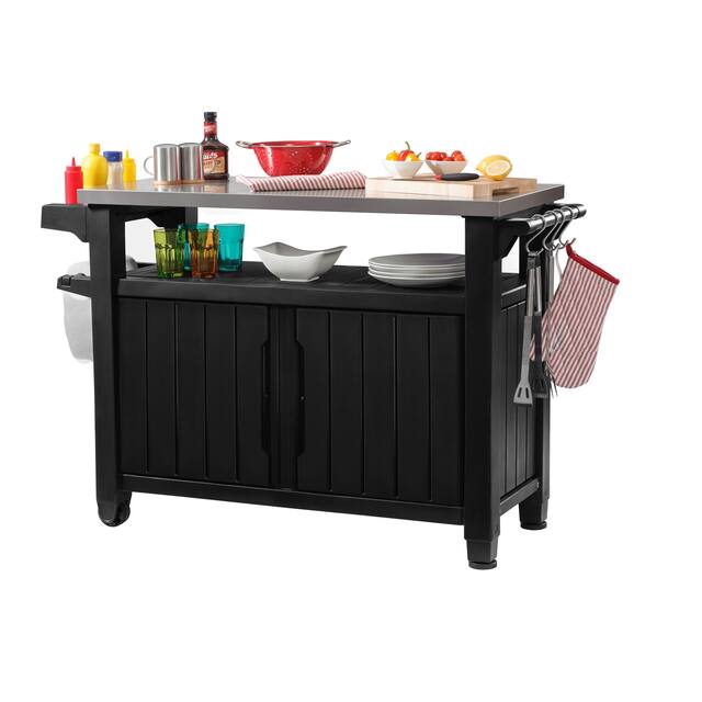 Keter Unity XL Indoor Outdoor Serving Cart Prep Station with Storage and Organization Space