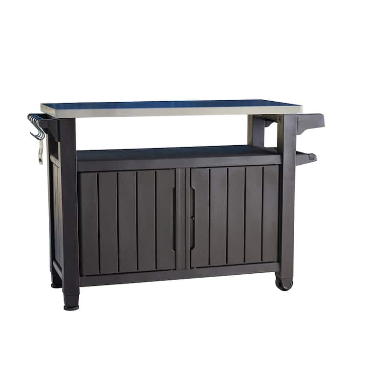 Keter Unity XL Indoor Outdoor Serving Cart Prep Station with Storage and Organization Space