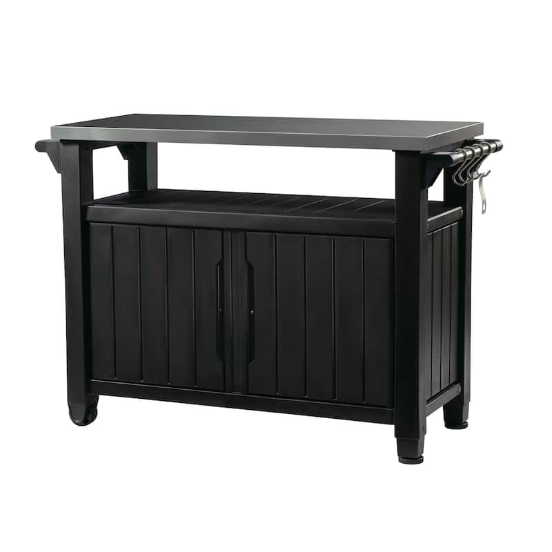 Keter Unity XL Indoor Outdoor Serving Cart Prep Station with Storage and Organization Space
