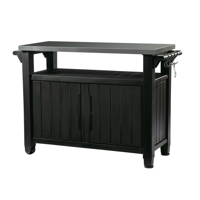 Keter Unity XL Indoor Outdoor Serving Cart Prep Station with Storage and Organization Space - Brown