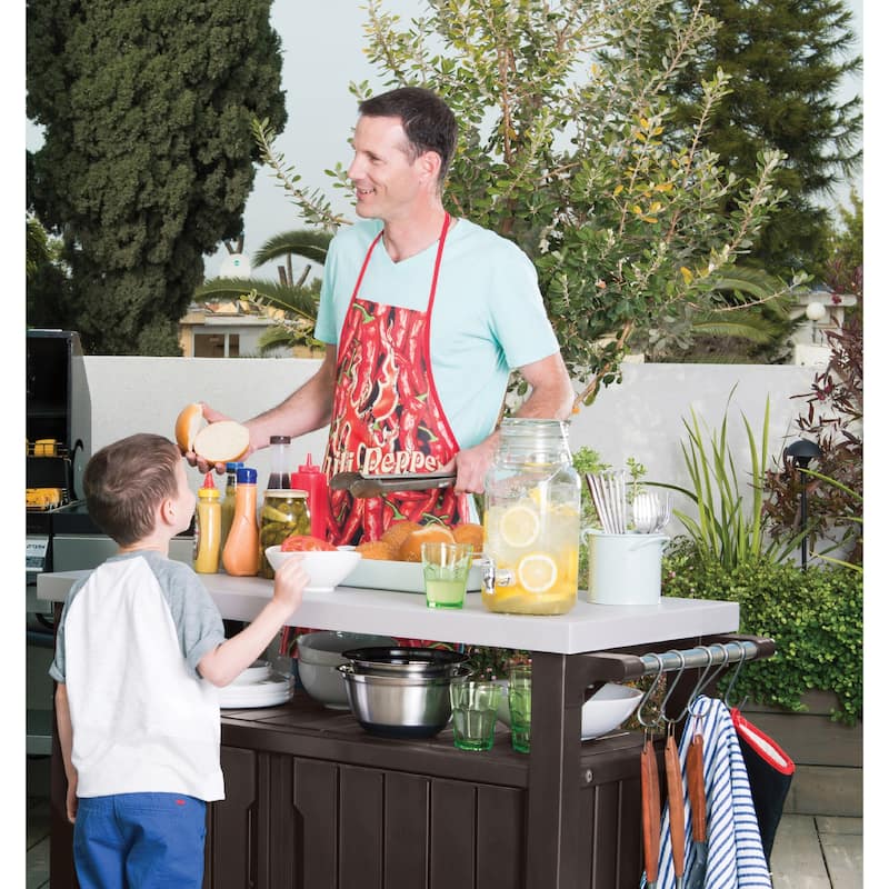 Keter Unity XL Indoor Outdoor Serving Cart Prep Station with Storage and Organization Space