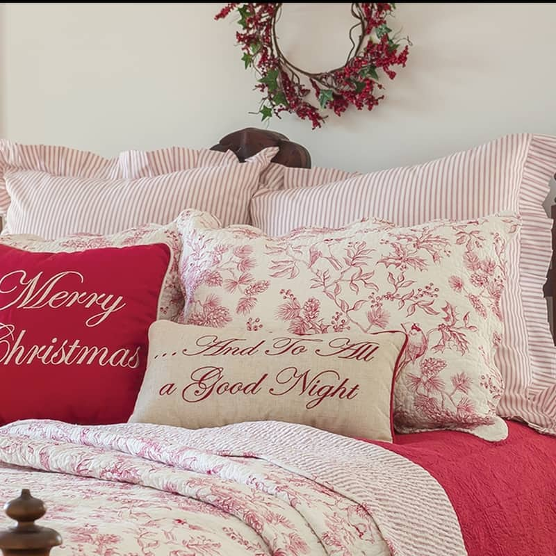 Christmas Evergreen Toile Cotton Quilt Set