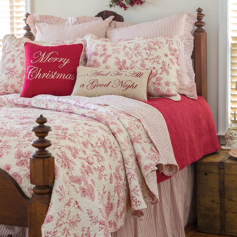 Christmas Evergreen Toile Cotton Quilt Set