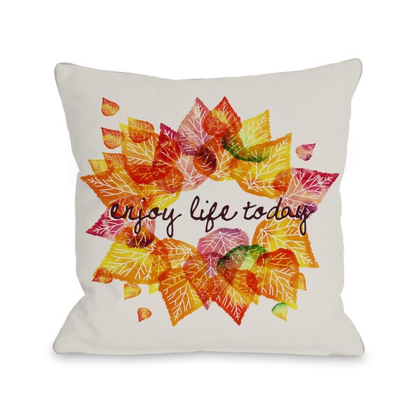 Enjoy Leaves - White Multi 16 or 18 inch Throw Pillow by OBC
