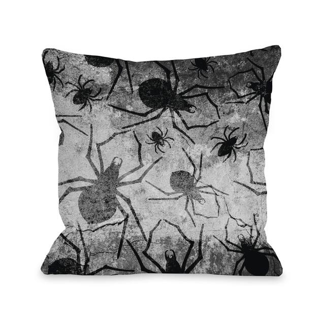 All Over Spiders - Gray Black 16 or 18 inch Throw Pillow by OBC