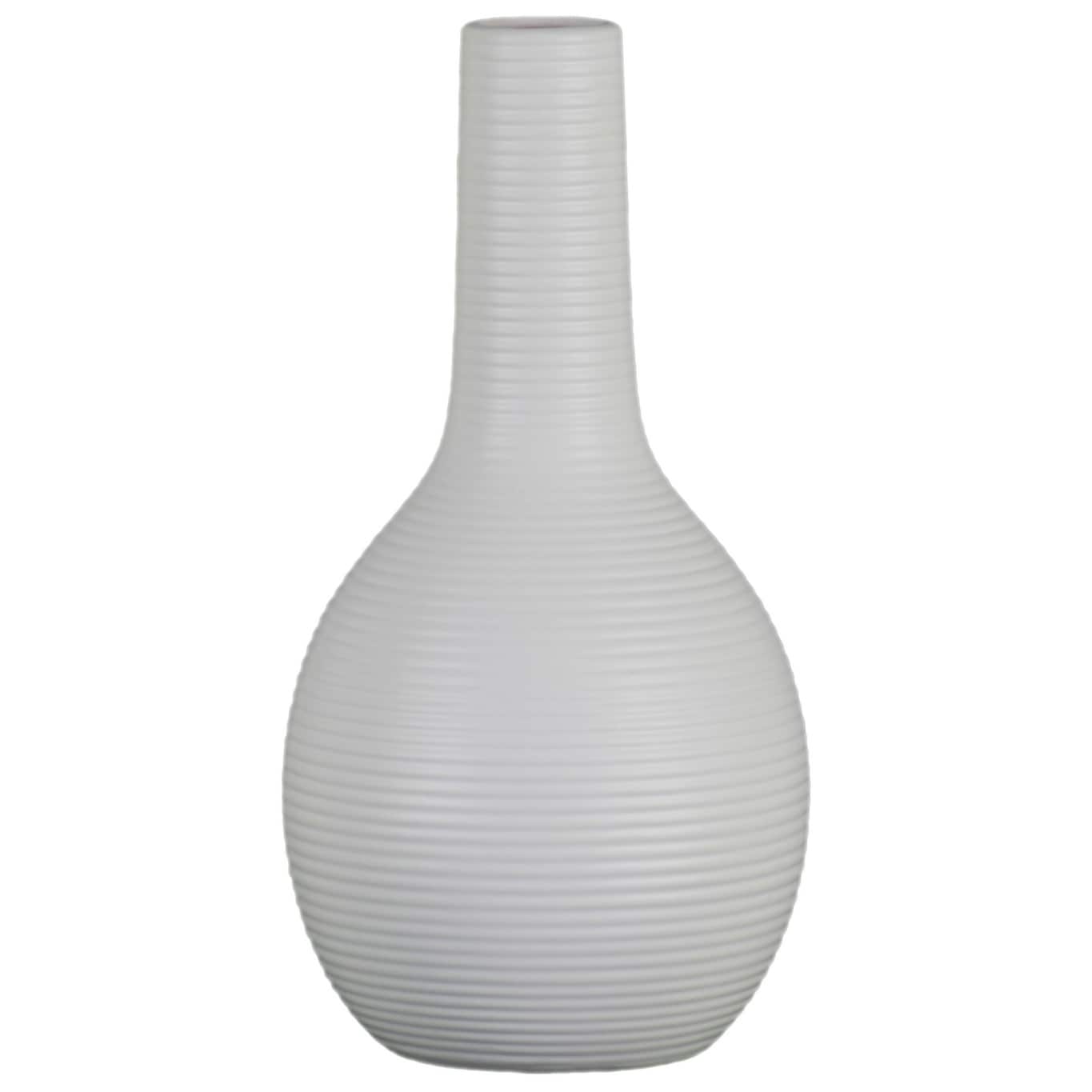 UTC53034Ceramic Bottle Vase with Long Neck, Ribbed Design White Medium