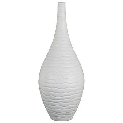 UTC53031: Ceramic Bottle Vase with Ribbed Desin Body and Tapered Bottom LG Matte Finish White
