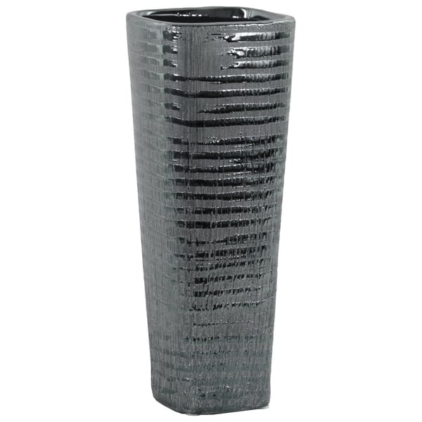 UTC51707: Ceramic Tall Square Vase with Ribbed Design Body and Tapered ...