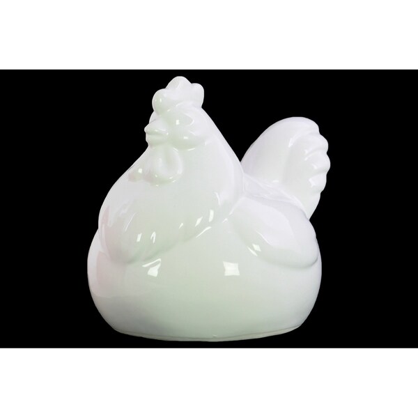 Urban Trends Stoneware Broody Hen Figurine in Gloss Finish - White - N/A