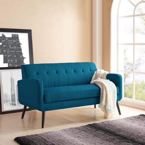 Handy Living Kingston Mid Century Modern Peacock Blue Linen Sofa