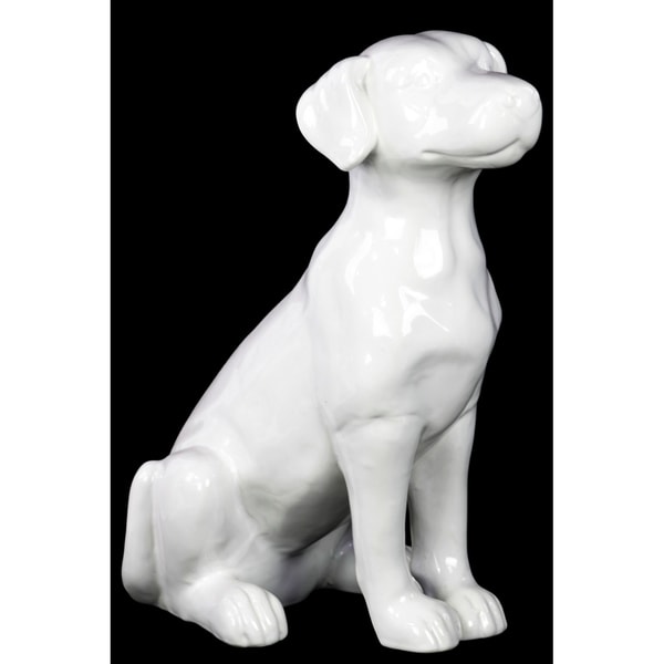 Urban Trends Ceramic Sitting Polish Hound Dog Figurine in Gloss Finish - White - N/A